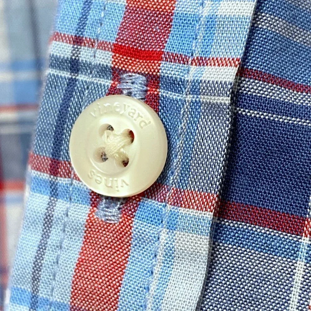 VINEYARD VINES Boys Large Plaid Shirt Blue Cotton Preppy Long Sleeve Button up
